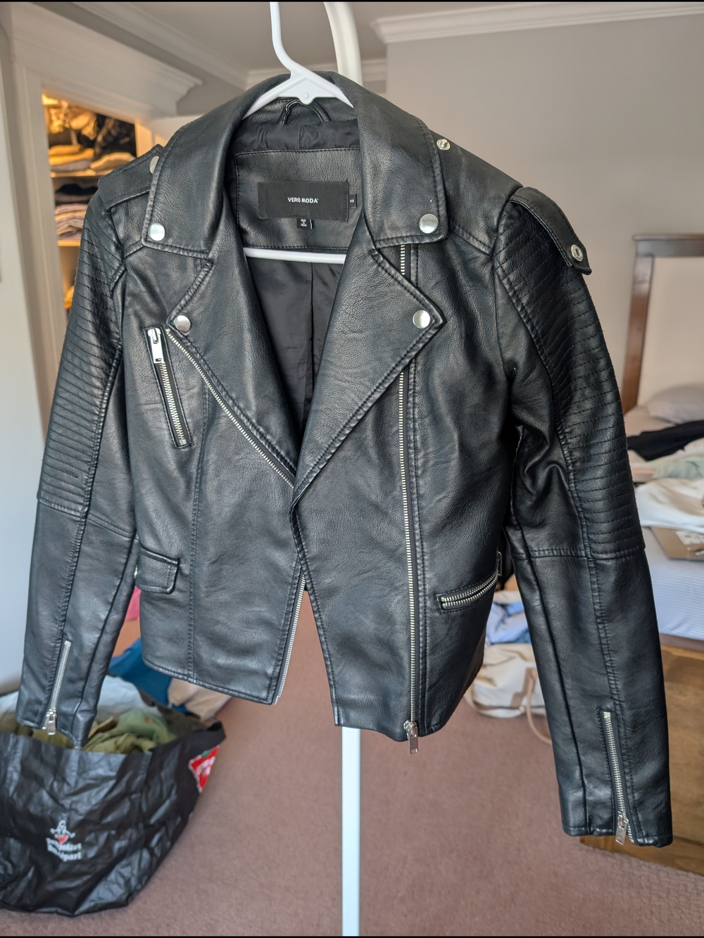 Vero Moda Black Quilted Faux Leather Biker Jacket